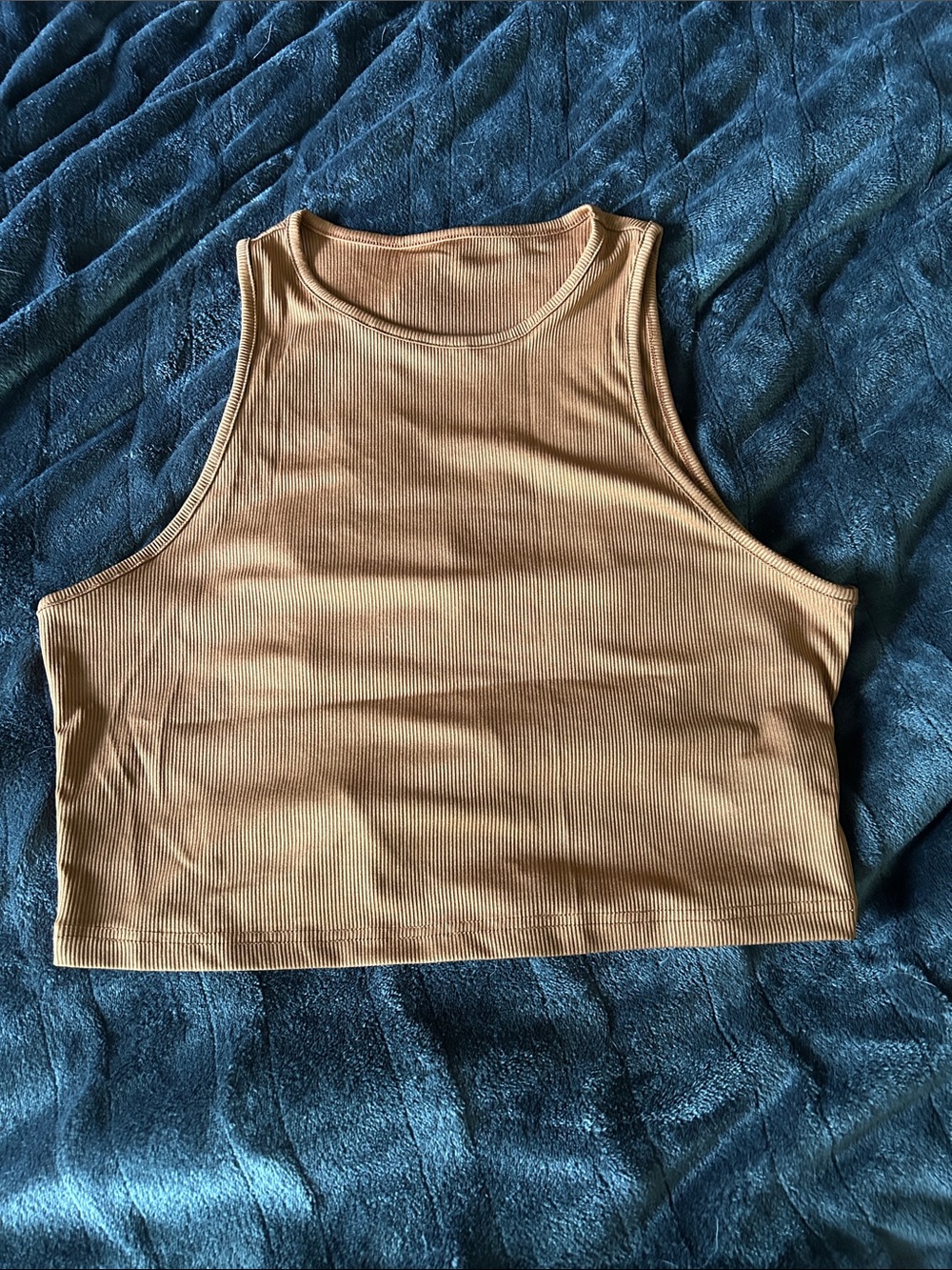 SHEIN Ribbed Cropped Tank Top - Brown XL